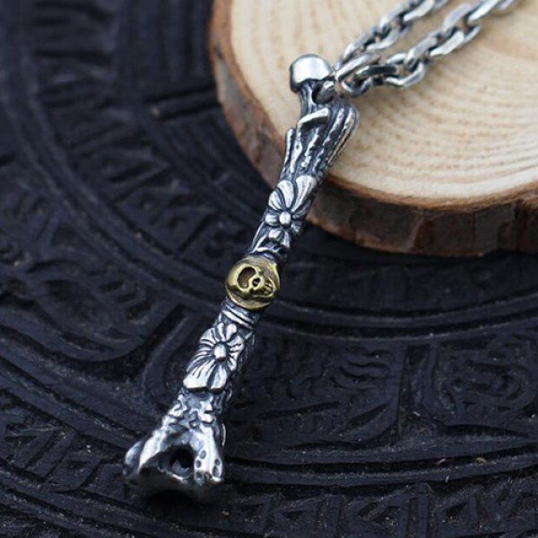 Men's Sterling Silver Skull Bone Necklace with Sterling Silver Anchor Link  Chain 18
